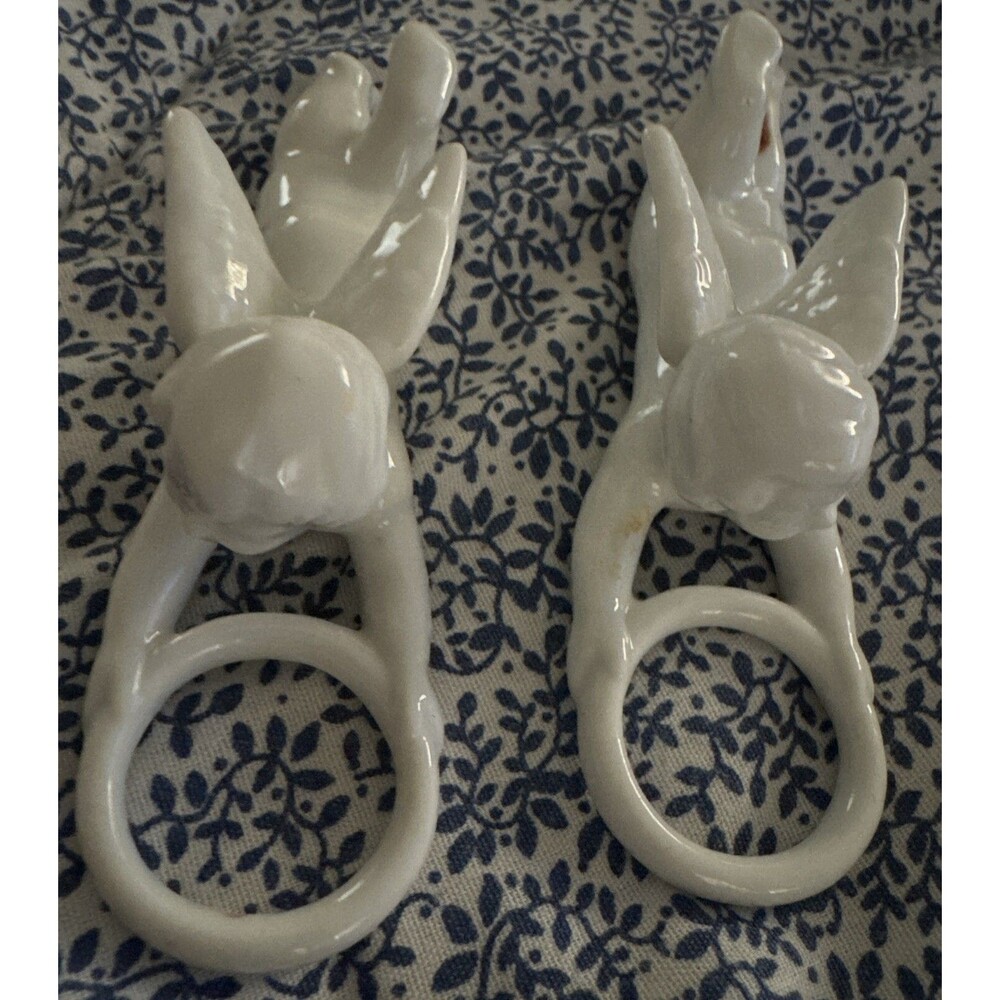 Angel Figurine Candle Huggers Rings White PorcelainTaper  Vintage 2 Pcs Unique